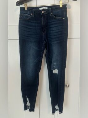 KanCan Women's Dark Blue Skinny Jeans with Distress 9/28